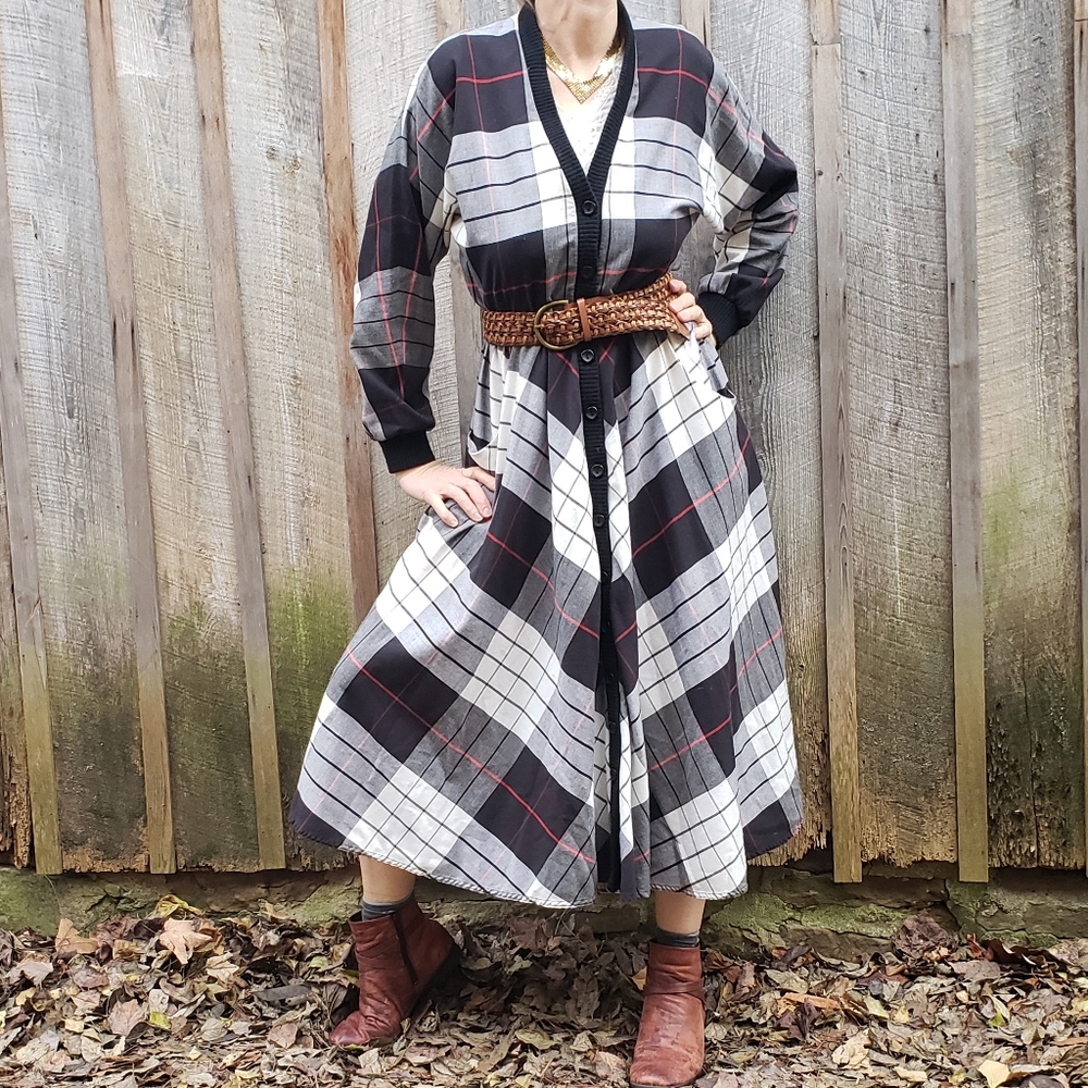 VTG Ronnie Heller for MJ Large Print Plaid Dress - Picture 4 of 12